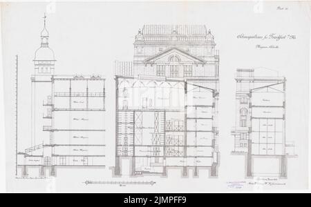 Seeling Heinrich (1852-1932), Schauspielhaus in Frankfurt/Main (1899): 3 cuts through the magazine. Ink on linen, 49.2 x 79.1 cm (including scan edges) Seeling Heinrich  (1852-1932): Schauspielhaus, Frankfurt/Main Stock Photo