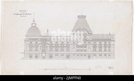 Seeling Heinrich (1852-1932), City Theater in Rostock (1893): Side view. Ink on linen, 53.7 x 95.6 cm (including scan edges) Seeling Heinrich  (1852-1932): Stadttheater, Rostock Stock Photo