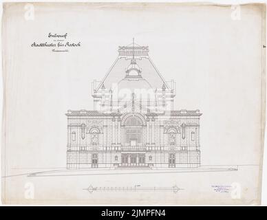 Seeling Heinrich (1852-1932), city theater in Rostock (1893): View. Ink on linen, 53.3 x 68.9 cm (including scan edges) Seeling Heinrich  (1852-1932): Stadttheater, Rostock Stock Photo