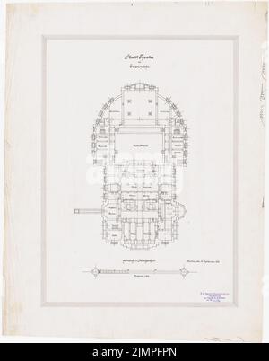 Seeling Heinrich (1852-1932), City Theater in Essen (1892): Grundriss eG. Ink on linen, 63.6 x 50 cm (including scan edges) Seeling Heinrich  (1852-1932): Stadttheater, Essen Stock Photo