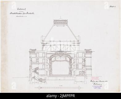 Seeling Heinrich (1852-1932), city theater in Rostock (1893): cross-section through the auditorium. Ink, pencil on linen, 51.1 x 66.7 cm (including scan edges) Seeling Heinrich  (1852-1932): Stadttheater, Rostock Stock Photo