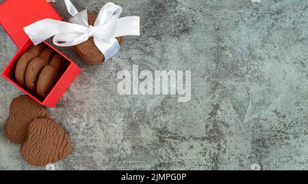 Heart shaped cookies in a red gift box Stock Photo