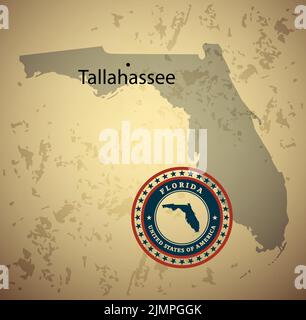 Florida map with stamp vintage vector background