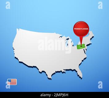 Pennsylvania on USA map Stock Photo