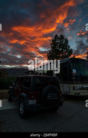 The famous off-road vehicle side by side with a motorhome in Lake Elsinore, California Stock Photo
