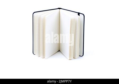 Black open notebook on a white background Stock Photo