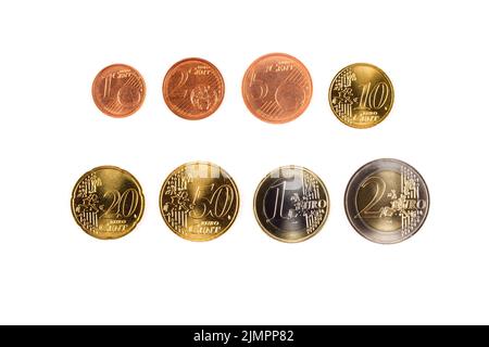 European coins on a white background - Euro Stock Photo - Alamy