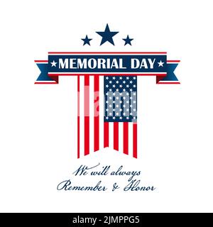 White Background Memorial Day Flag USA Stock Photo