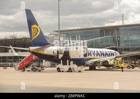 Nuremberg, Bavaria, Germany, July 10, 2022 Ryanair Boeing 737 aircraft is parking at the gate Stock Photo