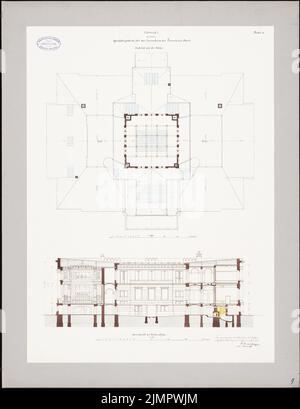 Rowald Paul (1850-1920), commercial building for the Prussian manor house, Berlin (20.08.1878): cross section 1: 150, roof supervision 1: 200. Tusche watercolor on the box, 74.7 x 57.6 cm (including scan edges) Rowald Paul  (1850-1920): Geschäftshaus für das Preußische Herrenhaus, Berlin Stock Photo