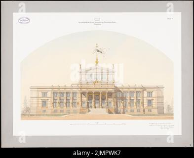 Rowald Paul (1850-1920), commercial building for the Prussian manor house, Berlin (20.08.1878): front view 1: 150. Ink watercolor, gold heighted on the cardboard, 58.1 x 76 cm (including scan edges) Rowald Paul  (1850-1920): Geschäftshaus für das Preußische Herrenhaus, Berlin Stock Photo