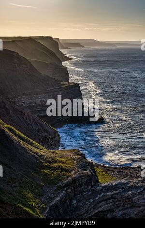 View north from Filey Brigg along the coast towards Scarborough on the Yorkshire coast, England. Stock Photo