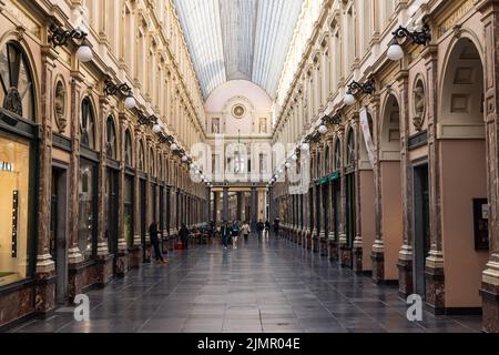 Brussels, Belgium - March 25, 2022: Shopping arcades galeries St. Hubert with chocolate and candy shops and restaurants downtown Brussels in Belgium Stock Photo