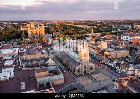 Aerial view of Peterborough Cathedral and city, Peterborough ...