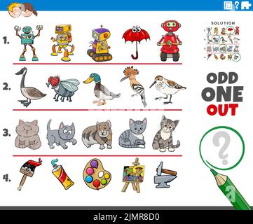 Odd one out task with cartoon characters Stock Photo