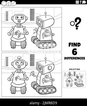 Differences educational game with two cartoon robots Stock Photo - Alamy
