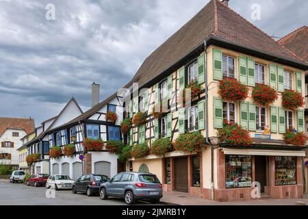 Street in Obermai, Alsace, France Stock Photo