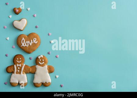 Gingerbread cookies in the shape of hearts, gingerbread men Stock Photo