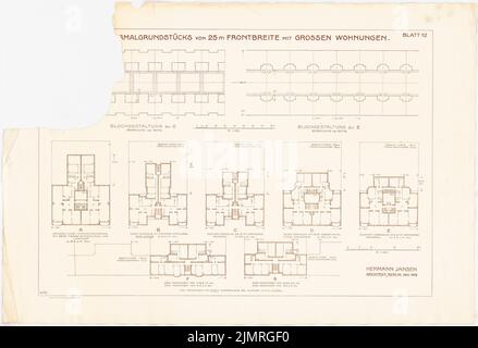 Jansen Hermann (1869-1945), small settlement Charlottenburg-Nord, Berlin (12.1918): 2 location plans 1: 500 and 7 floor plans 1: 200 from front width Large apartments (Inv. No. 20792 and 20793 are identical). Pressure on paper, 69.9 x 102.2 cm (including scan edges) Jansen Hermann  (1869-1945): Kleinsiedlung Charlottenburg-Nord, Berlin Stock Photo