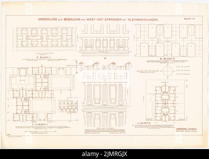 Jansen Hermann (1869-1945), small settlement Charlottenburg-Nord, Berlin (12.1918): Department 1: 800 and 2 floor plans 1: 200 suggestions for the development of north-south streets with small apartments. Pressure on cardboard, 76.3 x 106.5 cm (including scan edges) Jansen Hermann  (1869-1945): Kleinsiedlung Charlottenburg-Nord, Berlin Stock Photo