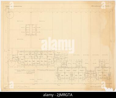 Jansen Hermann (1869-1945), small apartment block of the housing cooperative, Prenzlau (08.04.1921): Grund tears ground floors and land distribution 1: 100. Pencil on transparent, 69.9 x 88.5 cm (including scan edges) Jansen Hermann  (1869-1945): Kleinwohnungsblock der Wohnungsbaugenossenschaft, Prenzlau Stock Photo