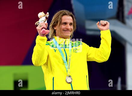 Australia's Cassiel Emmanuel Rousseau celebrates with his gold medal after winning the Men's 10m Platform Diving Final at Sandwell Aquatics Centre on day ten of the 2022 Commonwealth Games in Birmingham. Picture date: Sunday August 7, 2022. Stock Photo