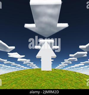 Arrows point up and forward. 3D rendering Stock Photo