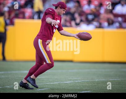 August 6, 2022: Washington Commanders punter Tress Way (5) warming