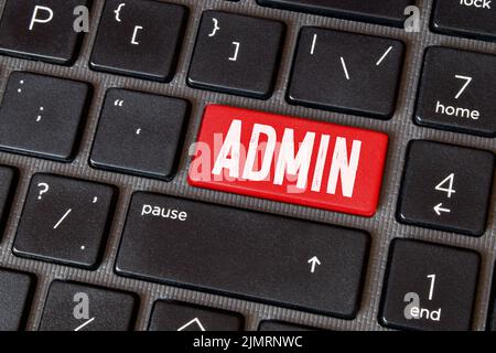 Admin word in red keyboard buttons Stock Photo - Alamy