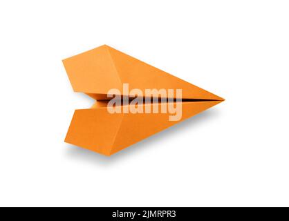 Orange paper plane origami isolated on a white background Stock Photo