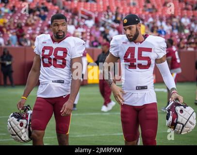 Washington Commanders tight end Curtis Hodges 45 catches a pass