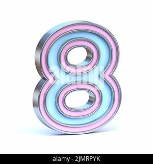 Blue and pink metal font Number 8 EIGHT 3D Stock Photo