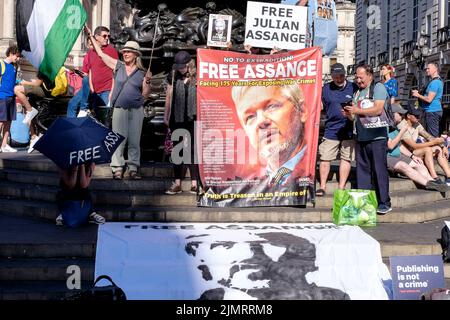 Supporters of Wikileaks co-founder Julian Assange demonstrate against the UK government's decision to approve his extradition to the United States. Stock Photo