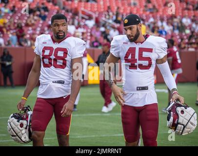 Washington Commanders tight end Curtis Hodges (45) catches a pass during  practice at the team's NFL football training facility, Tuesday, Aug. 9,  2022, in Ashburn, Va. (AP Photo/Alex Brandon Stock Photo - Alamy