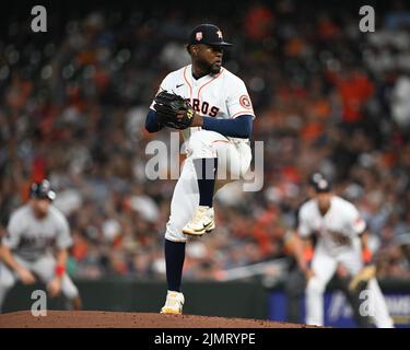 Houston Astros' Cristian Javier (53) pitches during the first inning of a  baseball game against the New York Yankees Thursday, Aug. 3, 2023, in New  York. (AP Photo/Frank Franklin II Stock Photo - Alamy