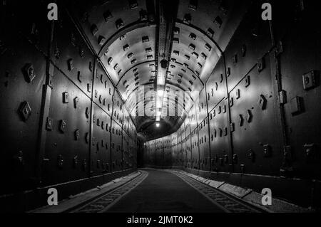 Moscow, Russia - October 25, 2017: Tunnel at Bunker-42, anti-nuclear underground facility built in 1956 as command post of strat Stock Photo