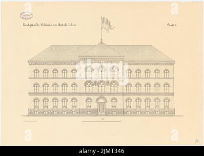 Unknown architect, district court, Saarbrücken (approx. 1886): front view 1: 100. Lithograph on paper, 50.9 x 71 cm (including scan edges) N.N. : Landgericht, Saarbrücken Stock Photo