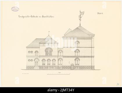 Unknown architect, district court, Saarbrücken (approx. 1886): side view 1: 100. Lithograph on paper, 50.6 x 70.9 cm (including scan edges) N.N. : Landgericht, Saarbrücken Stock Photo