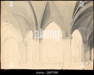 Diebitsch Carl von (1819-1869), church (without dat.): Interior of a Gothic church with a view from the choir to west. Pencil watercolor on the box, 48.6 x 64.6 cm (including scan edges) Diebitsch Carl von  (1819-1869): Kirche Stock Photo