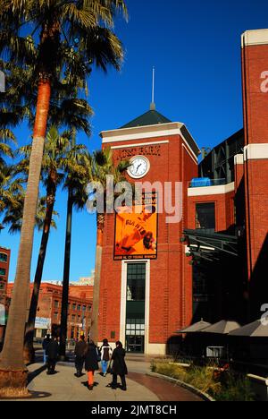 The exterior of AT&T Ballpark, home of the San Francisco Giants, is built in the classic style of past baseball stadiums Stock Photo