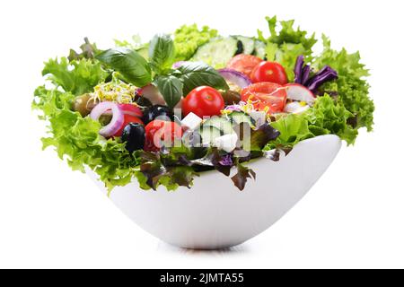 Vegetable salad bowl isolated on white background Stock Photo