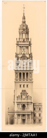 Raschdorff Julius (1823-1914), Berlin city palace. Tower (1886): View. Tusche watercolor on the box, 208 x 73.8 cm (including scan edges) Raschdorff Julius  (1823-1914): Schlosserweiterung und Dom, Berlin Stock Photo