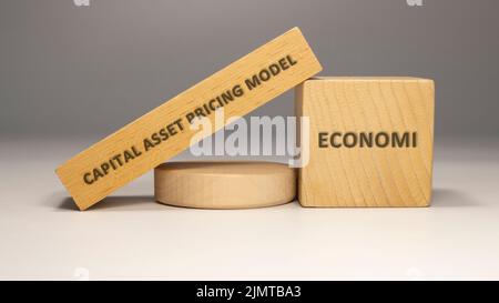 Capital asset pricing model written on wooden surface. economy and business Stock Photo
