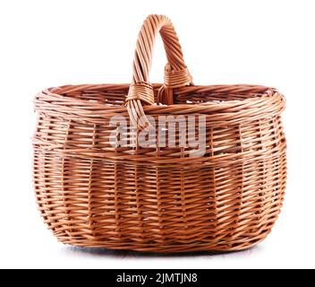 Empty wicker basket isolated on white background Stock Photo
