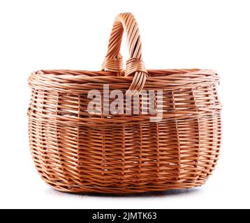 Empty wicker basket isolated on white background Stock Photo