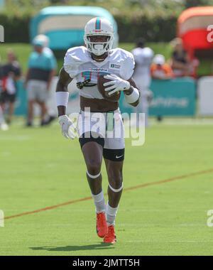 Miami Dolphins wide receiver Mohamed Sanu (16) is shown during a timeout in  the first half of a NFL preseason football game against the Philadelphia  Eagles, Saturday, Aug. 27, 2022, in Miami