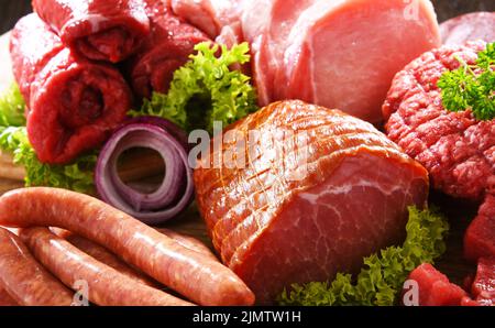 Composition with assorted meat products Stock Photo
