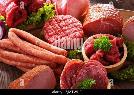 Composition with assorted meat products Stock Photo