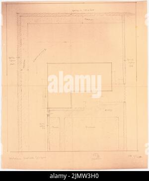 Schonert Erich, new building of a residential building for State Council Gründgens in the Bellevuepark in Berlin (1938-1942): Property with the floor plan of the house, terrace, lawn and hedges 1: 100. Pencil over light break on paper, 72.2 x 63.1 cm (including scan edges) Schonert Erich  (geb. 1881): Neubau eines Wohnhauses für Staatsrat Gründgens im Bellevuepark, Berlin Stock Photo