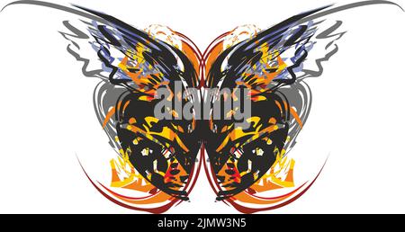 Scary butterfly wings isolated on a white background. Lepidoptera in orange-black tones for shields or sport emblems, fabric, poster, textiles, labels Stock Photo